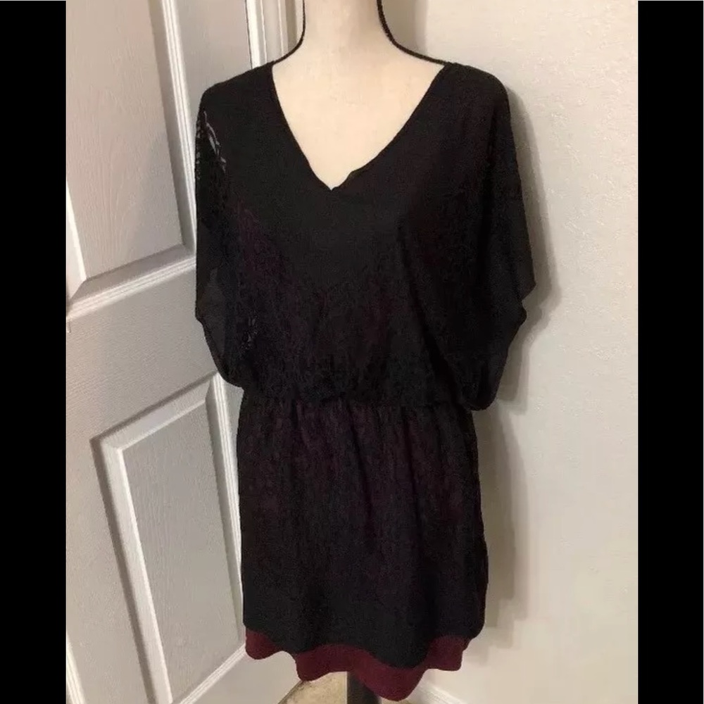 New max studio black lace overlay dress